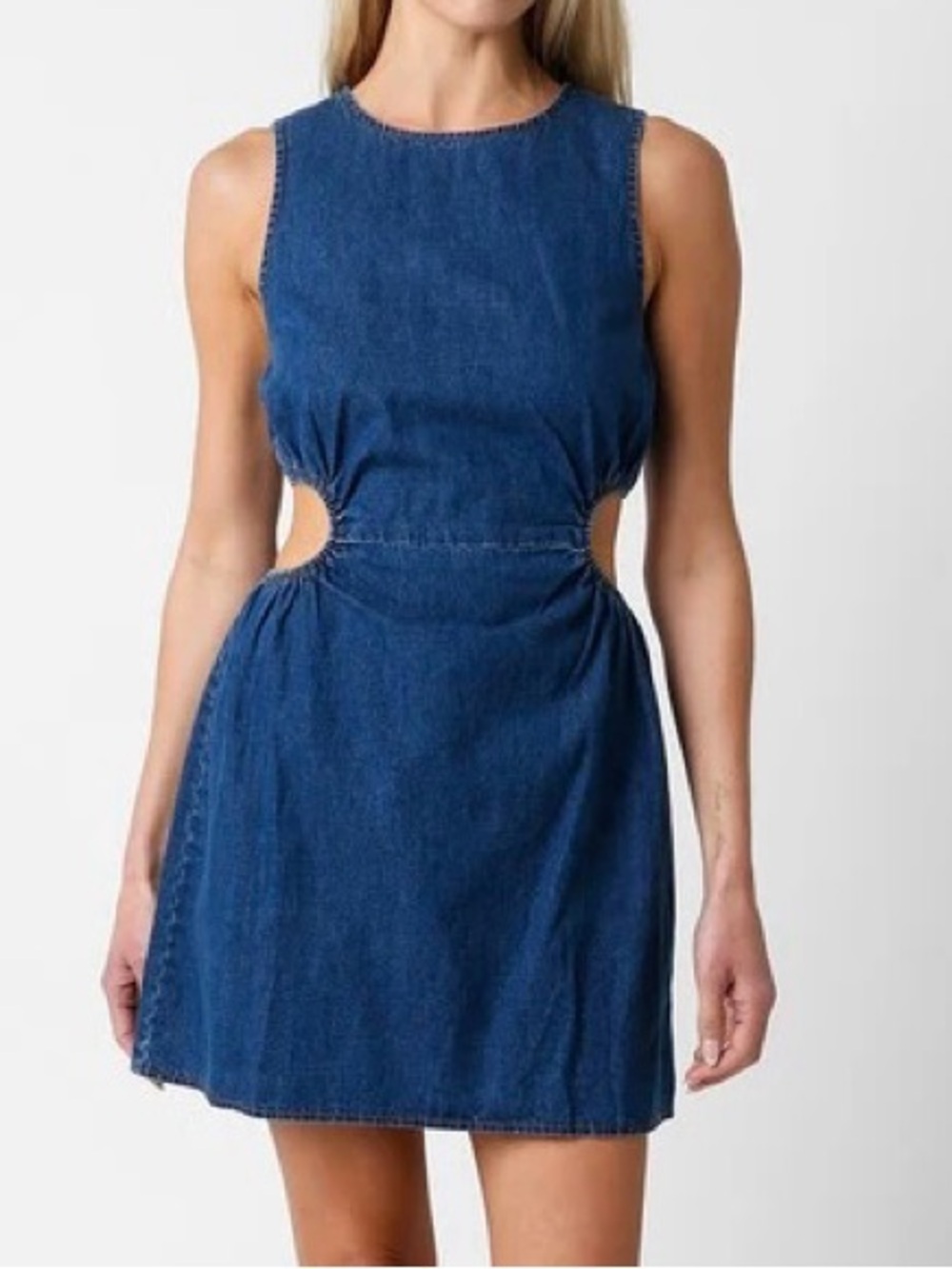 Olivaceous Sleeveless Blue Jean Denim Cutout Mini Dress with Zipper Back Small